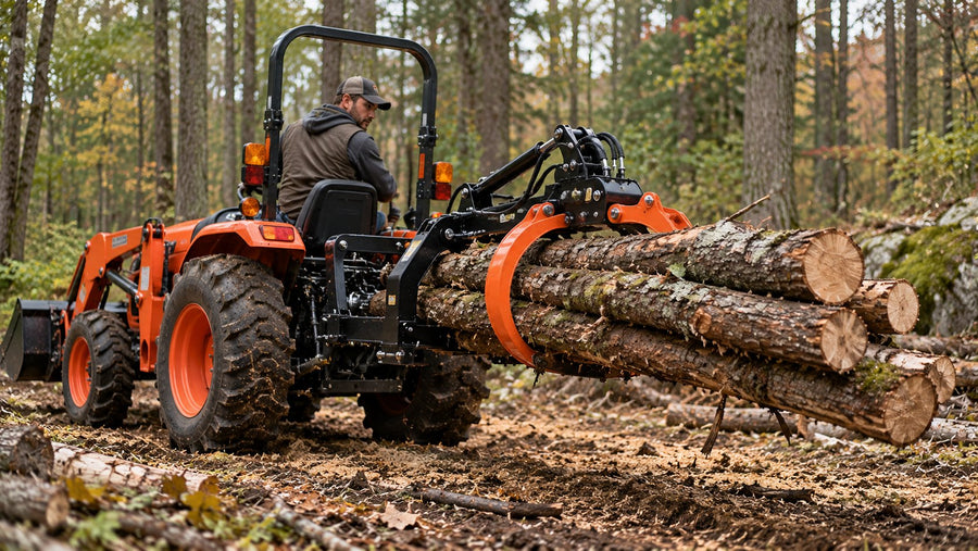 Tractor 3-point log grapple carrying logs